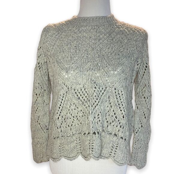 Knitted Crochet Crew Neck Bohemian Chic Cottagecore Green Sweater - Picture 5 of 6